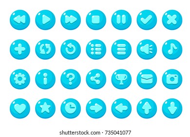 Set of buttons for games, applications and websites. Cute cartoon buttons design. Isolated vector.