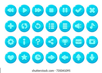 Set of buttons for games, applications and websites. Cute cartoon buttons design. Isolated vector.