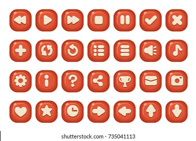 Set of buttons for games, applications and websites. Cute cartoon buttons design. Isolated vector.