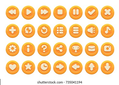 Set of buttons for games, applications and websites. Cute cartoon buttons design. Isolated vector.