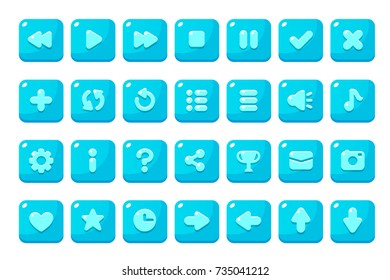 Set of buttons for games, applications and websites. Cute cartoon buttons design. Isolated vector.