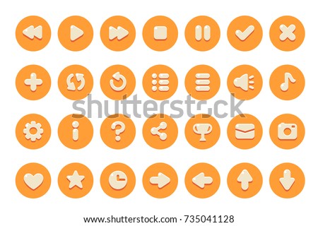 Set of buttons for games, applications and websites. Cute cartoon buttons design. Isolated vector.