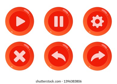 Set of buttons for games red and orange round with highlights