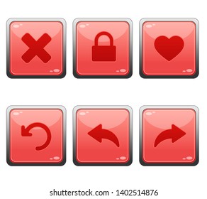 
a set of buttons for games and sites of red color heart lock arrows