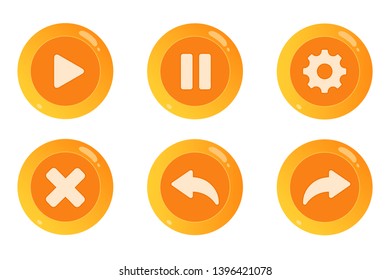 Set of buttons for games yellow and orange round with highlights