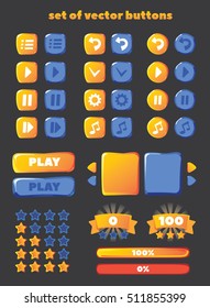 A Set Of Buttons For Gaming Interfaces.User Interface.Loading Bar.Form Designed Game User Interface (GUI) For Video Games, Computers. Vector Illustration.Various Forms Of Buttons