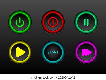 set of buttons, icon with LED isolated on gray background - vector illustration