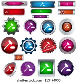 set of buttons with the image of a hammer