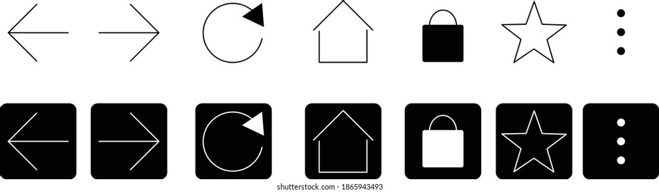 set of buttons interface web browser , vectorial icons black and white	
