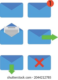 set of buttons for internet mail. new, incoming, open, send, upload a letter