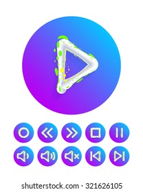 Set of buttons for media player. Decorative illustration for print, web. Vector EPS10.