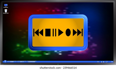 Set buttons. Media player on the screen monitor. Made vector illustration