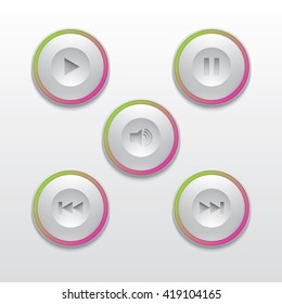 A set of buttons for media player. rewind button, stop, start, sound.