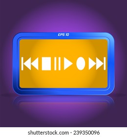 Set buttons. Media player. Specular reflection. Made vector illustration