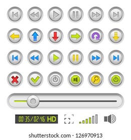 set of buttons for media player. Vector Illustration.