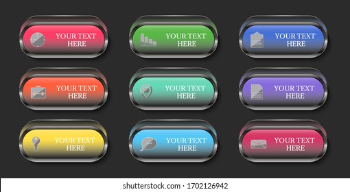 set buttons metallic with icons