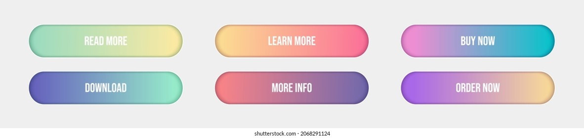 Set of buttons for mobile device interface. UI Design with gradient colors. Vector illustration isolated on white background.