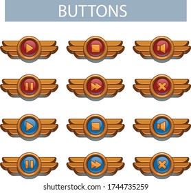 Set of buttons for mobile games in steampunk style