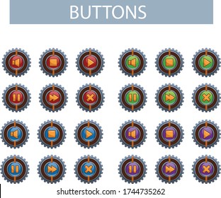 Set of buttons for mobile games in steampunk style