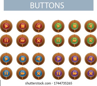 Set of buttons for mobile games in steampunk style