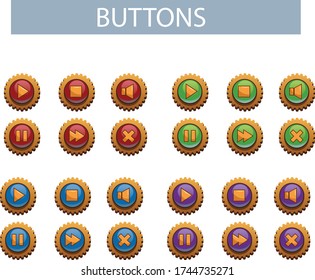 Set of buttons for mobile games in steampunk style