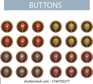 Set of buttons for mobile games in steampunk style