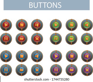 Set of buttons for mobile games in steampunk style