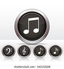 Set buttons with music note icon. Vector illustration