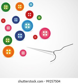 a set of buttons and a needle and thread
