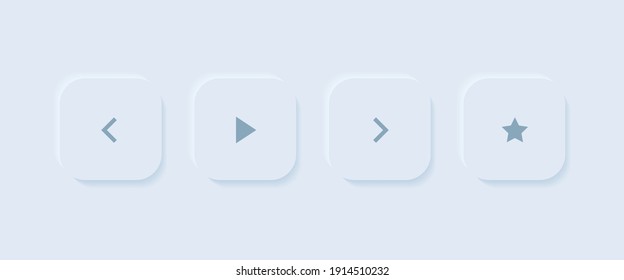 Set of buttons in Neumorphism style. Play, Favorites, volume controls, forward and back buttons.