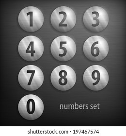 Set of buttons with number on grey, vector illustration