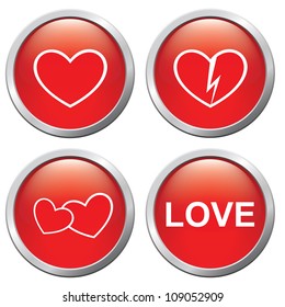 Set of buttons on the 3d of love and separation, vector