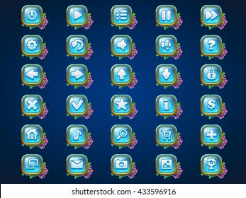 Set buttons on Atlantis ruin user interface background  for web video game