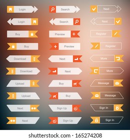 Set of the buttons on stylish background. Flat Web Design elements, buttons, icons.