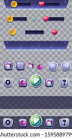 Set of buttons on a transparent background - vector mobile format for tablets and smartphones. Bright images to create original video or web games, graphic design, screen savers