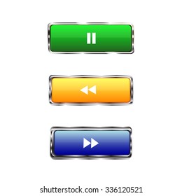 Set of buttons on white background. Pause, Rewind Right, Left