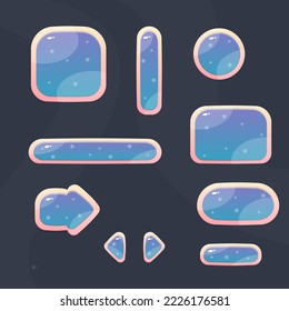 Set Of Buttons , Pop Ups , Bar , Arrow , Banners And Windows In Colorful Blue Juicy Cosmic Style For User Interface Games Web Sites Your Business . Vector Design