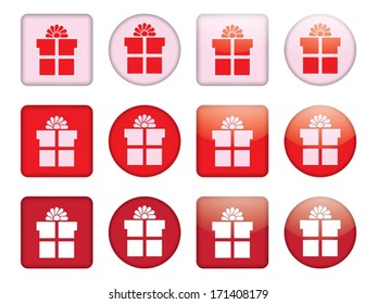 set of buttons with present box