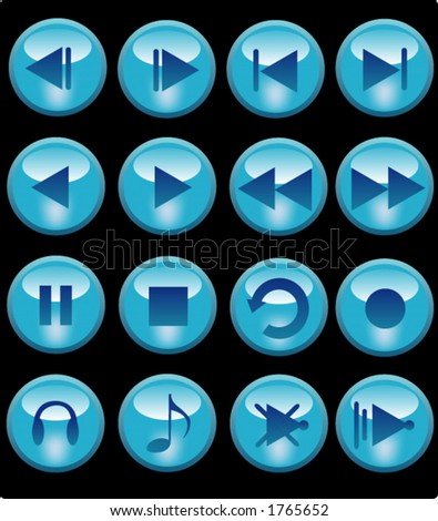 A set of buttons relating to music and sound.