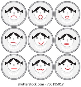 Set of buttons. Retro image of a girl. Print for the designer. Gift card, badge. The avatar element for the player.