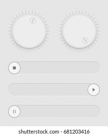 Set of buttons and sliders. Light control by user interface. Sound management. Web Icons. White sliders on and off. Vector illustration