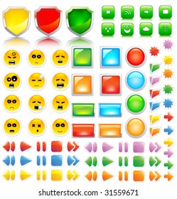 Set of buttons and smile. Vector.