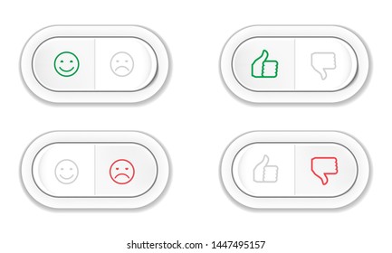 Set of buttons with smiles and like and dislike. Can be used in social poll or social networks. Customer can choose like or dislike. Vector illustration
