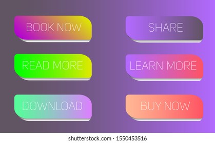 Set of buttons with text for website. Gradient designed colors.