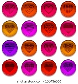 Set of buttons with valentine hearts, love symbols. Eps10, contains transparencies. Vector