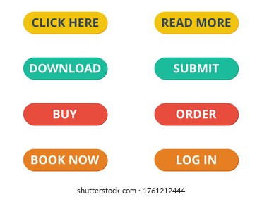 Set of buttons vector. Different color buttons. Flat design on white background.