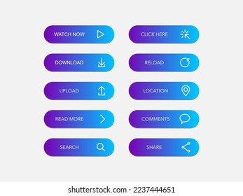 Set of buttons vector modern material style . gradient colors of elements and icons on background vector illustration