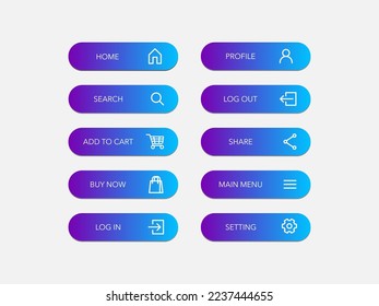Set of buttons vector modern material style . gradient colors of elements and icons on background vector illustration
