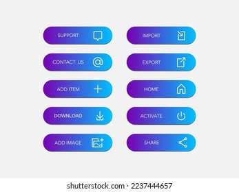 Conjunto de botones vector estilo material moderno . colores de degradado de elementos e iconos en la ilustración del vector de fondo