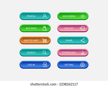 Set of buttons vector modern material style . gradient colors of elements and icons on background vector illustration